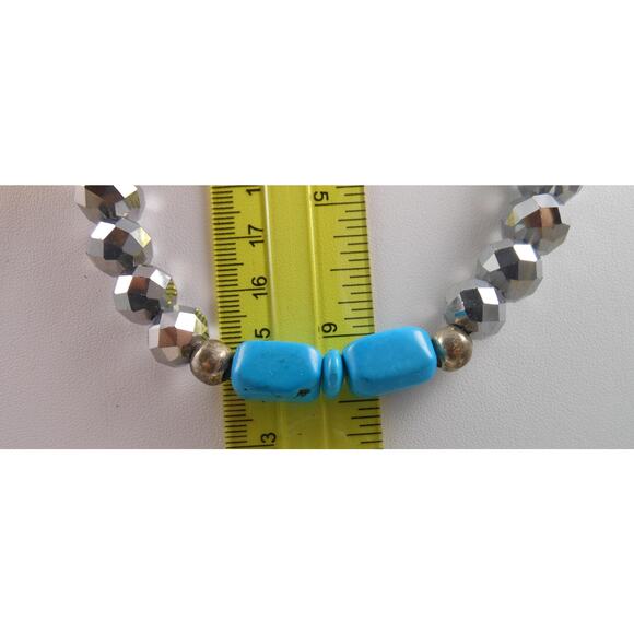 Handmade Grey Silver AB Turquoise Pendant Glass Crystal Beaded Necklace Vintage - Picture 5 of 10